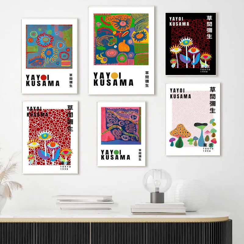 

Yayoi Kusama Bird Mushroom Eye Exhibition Wall Art Canvas Painting Nordic Posters And Prints Wall Pictures For Living Room Decor