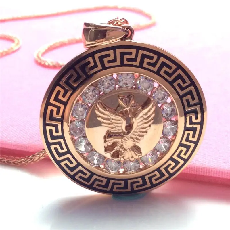 

Russia 585 purple gold pendant Europe plated 14K rose gold color gold zircon eagle pendant generous collarbone chain for women