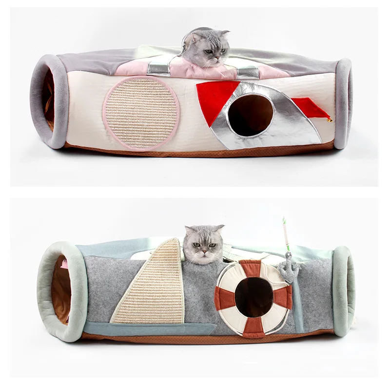 

Cat Tunnel Steamship Spaceship Shaped Collapsible Ferrets Puppy Play Toy Pet Bed House Multifunctional