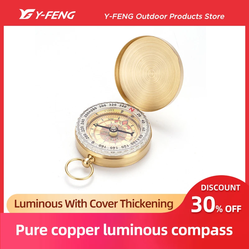 

New Pure Copper Compass G50 Pocket Watch Flip Compass Outdoor Mountain Climbing Multifunctional Luminous With Cover, Thickening.