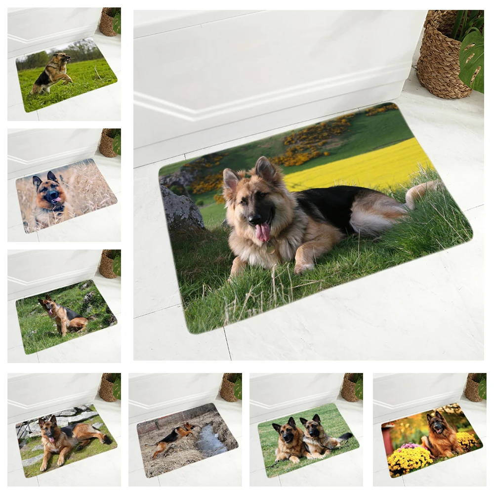 

German Shepherd Dog Floor Mat for Hallway Children Room Non-Slip Decor Pet Animal Doormat Flannel Carpet 40x60cm
