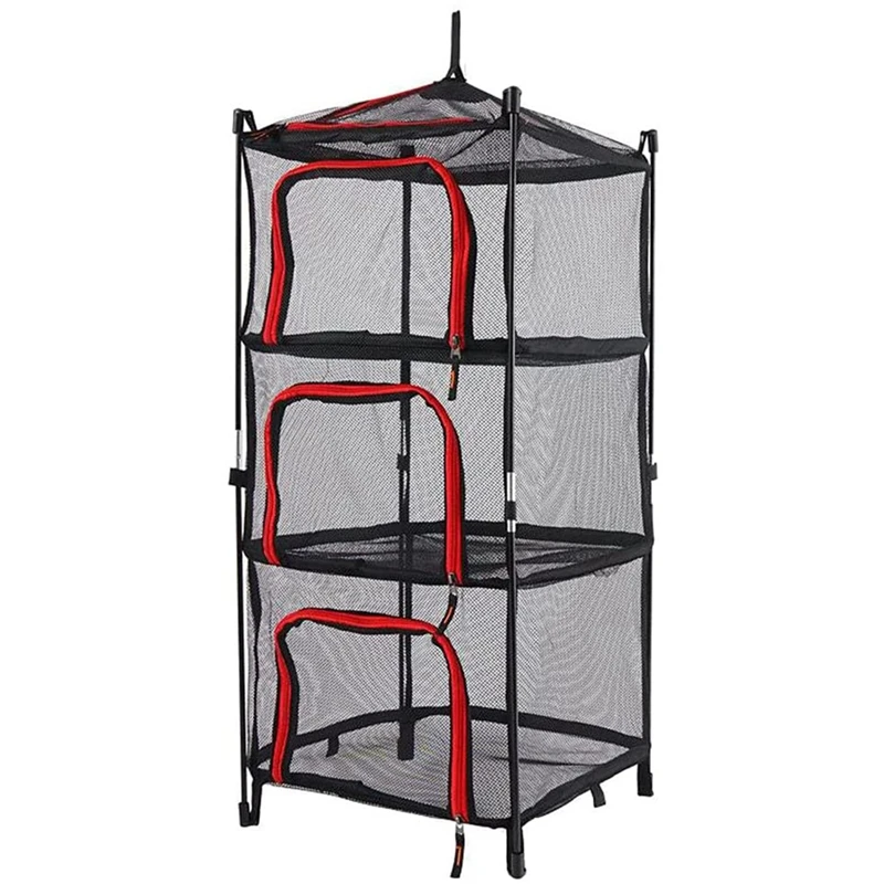 

Outdoor Folding Drying Net Four-Layer Storage Basket Storage Basket Camping Drying Net Rack