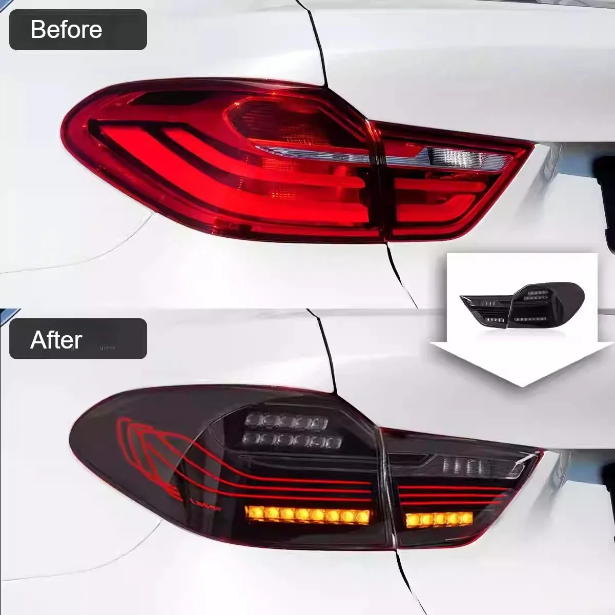 Фото 4 шт. автомобильные задние фонари для BMW X4 F26 2014-2018 светодиодные задние фонари в сборе XDrive модифицированный CSL Стайлинг задний указатель поворота тормозные противотуманные фары №4