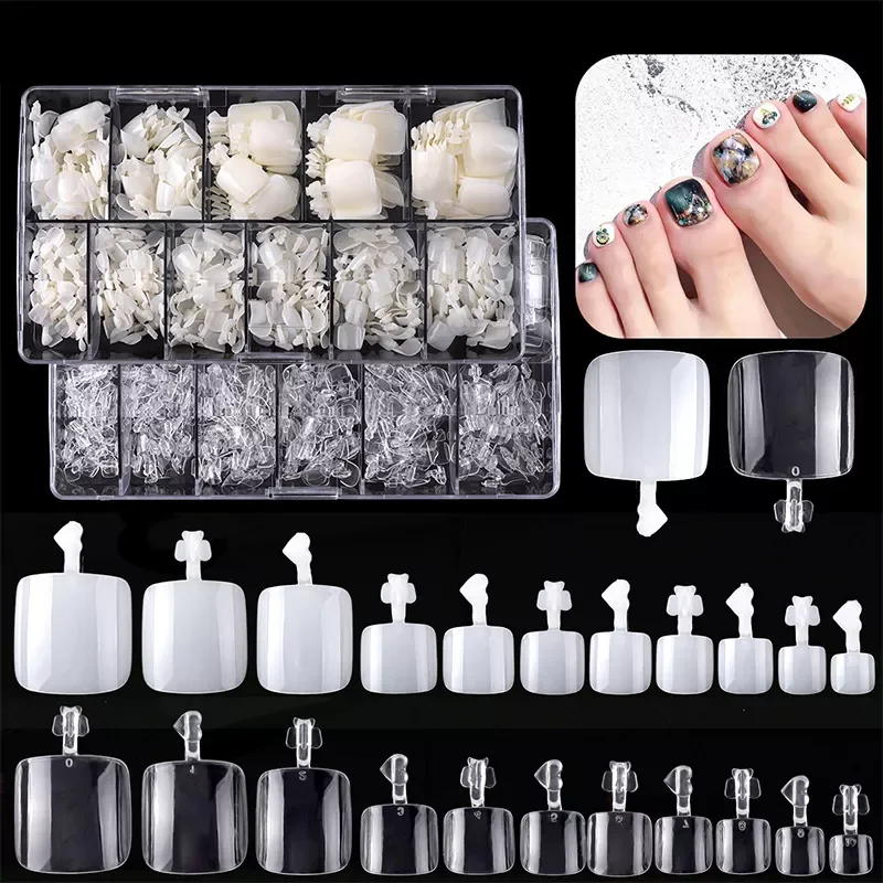 

NEW2022 Full Cover Fake Toenail Natural White Clear Press on Toe Foot Nails Tips Artificial Acrylic False Nail Art Manicure Tool