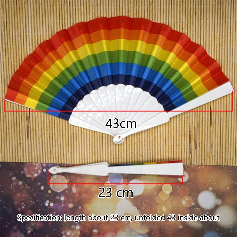 

Plastic Fan Bone Oriental Style Rainbow Hand Fans Summer Party Favor Promotion Gifts Folding Flower Rainbow Fan