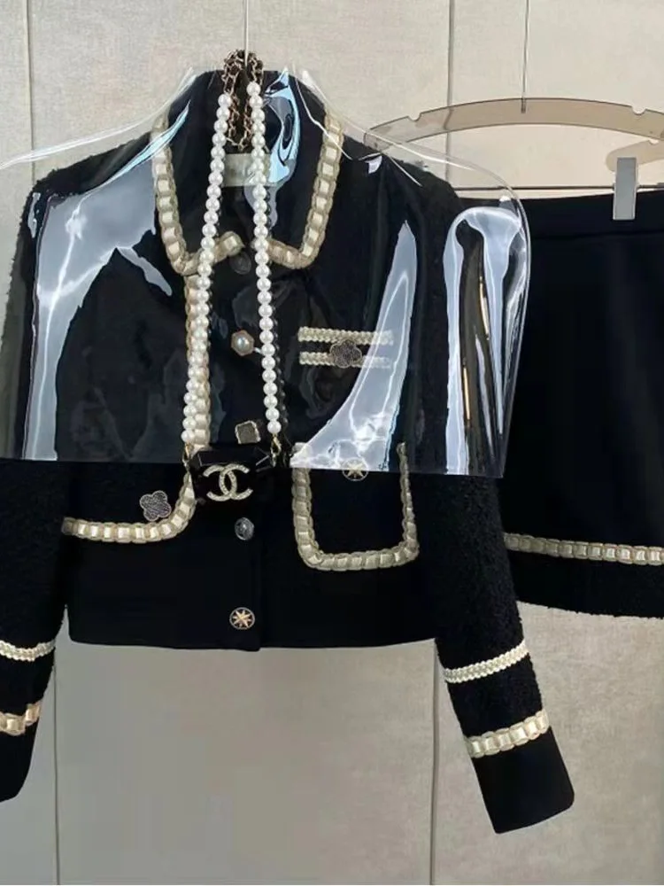 Женский твидовый жаккардовый ароматный костюм куртка пальто топ и юбка комплект