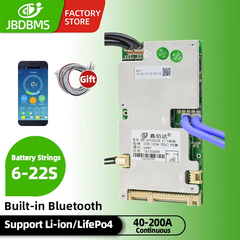 

JBDbms LifePo4 Balance 6S 7S 24V 10S 36V 13S 14S 48V 16S 17S 60V 20S 21S 72V 40A 50A 80A 100ABuilt-in Bluetooth Li-ion Smart BMS