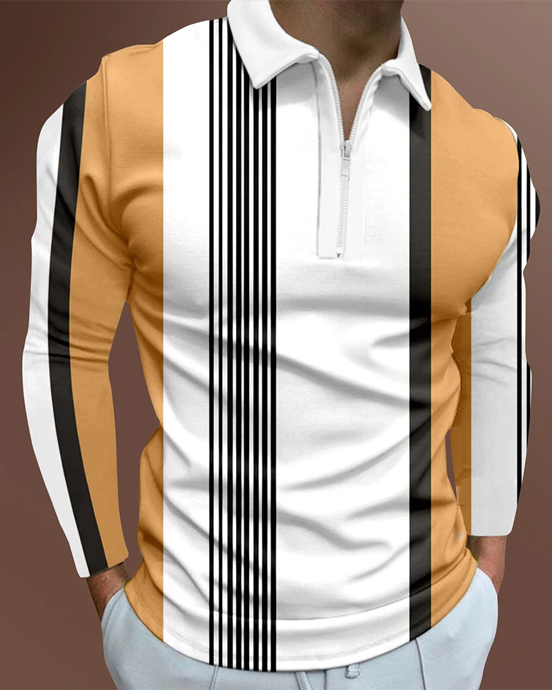 

Мужская Повседневная рубашка-поло с длинным рукавом, на молнии