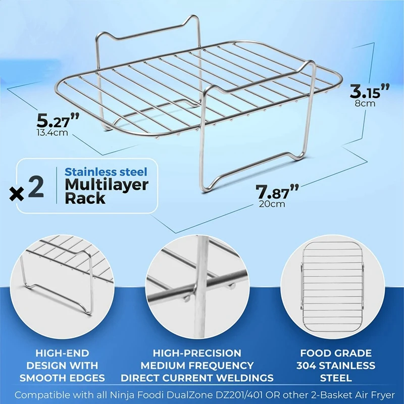 2Пак Подставка для воздушной фритюрницы для двойной корзины Fryers 304 нержавеющая сталь Ninja Foodi DZ201/401 Instant Dual on.