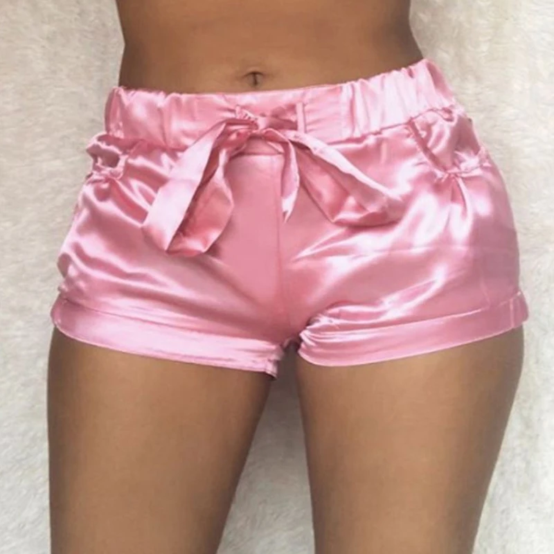 

Women Pink Satin Shorts Fashion Sexy Bodycon Workout Flannel Short Pants Feminino Pantalones Mujer Fitness Soft Sportwear