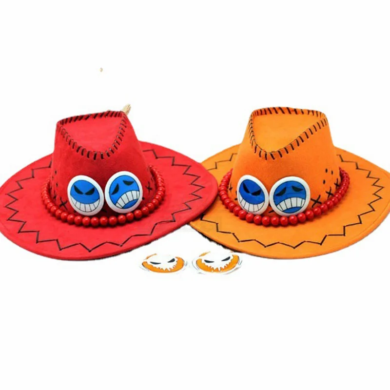 

Takerlama Men Portgas Cowboy Cosplay Hat Ace Cowboy Hat Big Red Orange Hat Suede Halloween Anime Costume Hats Pirates Cap