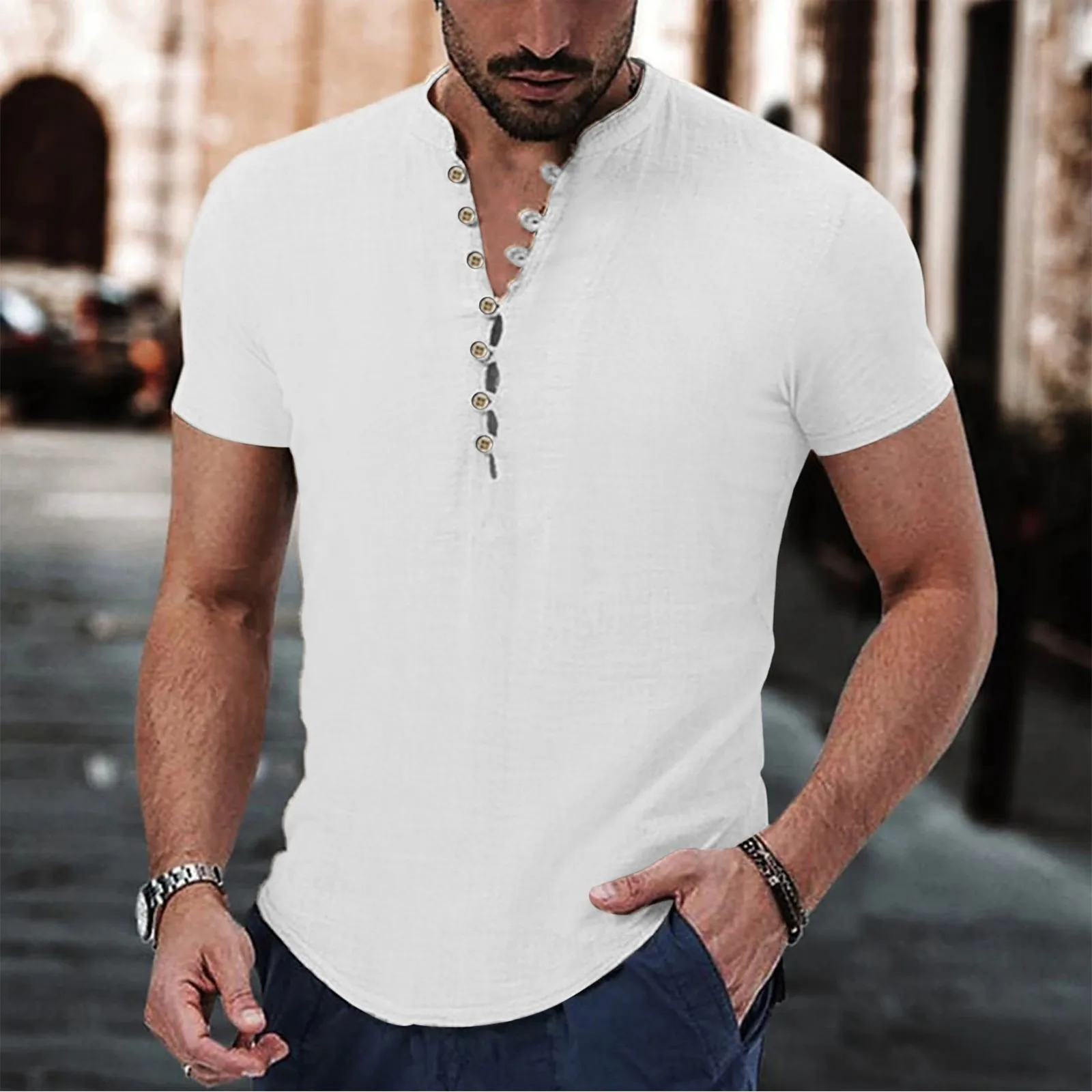 

2023 Men'S Casual Blouse Imitation Cotton Linen Shirt Loose Tops Long Sleeve Tee Shirt Spring Autumn Casual Handsome Men Shirts
