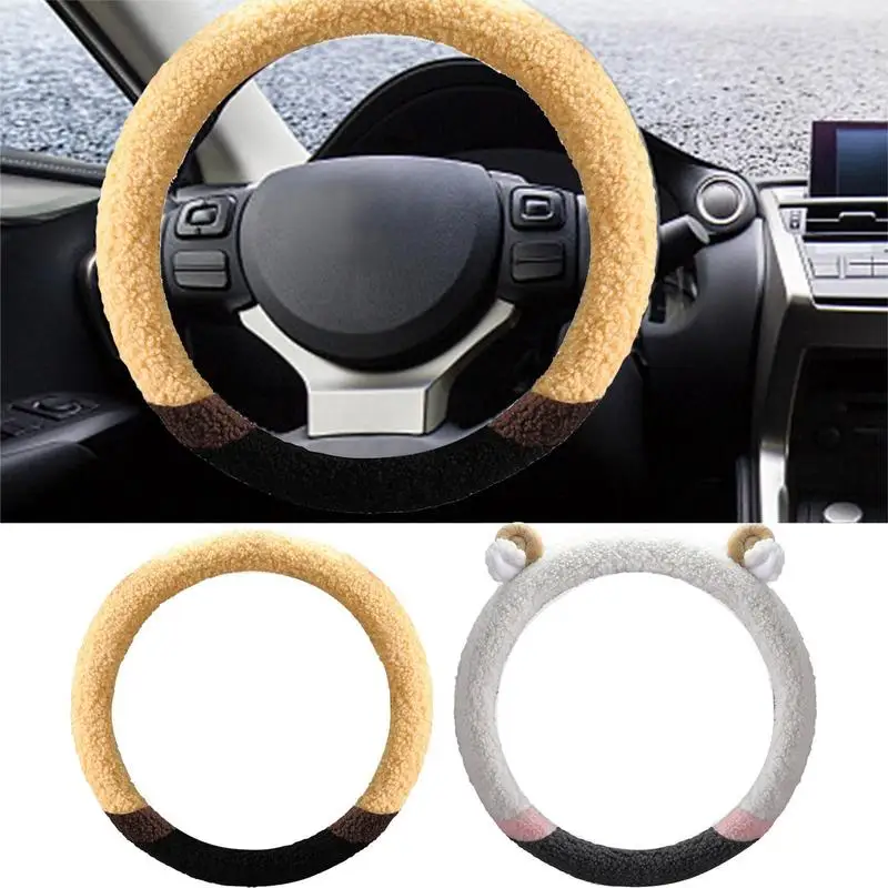 

Cute Cat Car Decoration Steering Wheel Cover Animal Sheep Cinnamorol Small Bell Plush Soft Cartoon Cute Car Accessories 2022 New