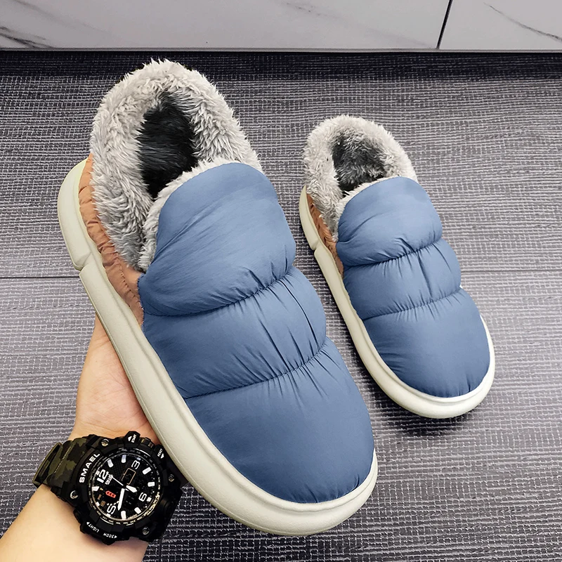 Мужские зимние плюшевые хлопковые тапочки мягкие нескользящие легкие теплые