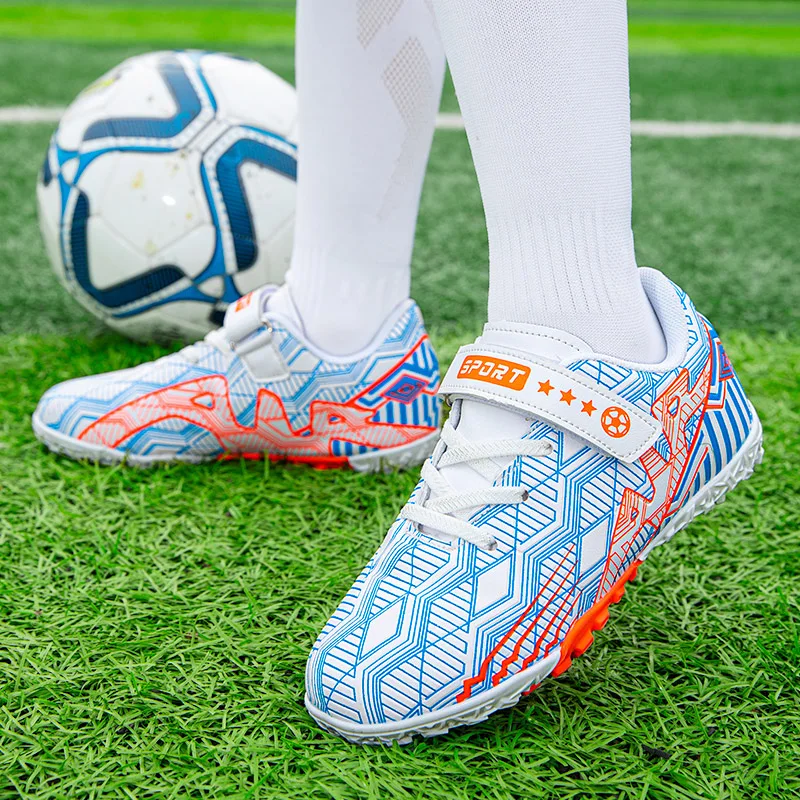 Fashion Printing HOOK&LOOP TF Football Sports Shoes For Boys Breathable Children's Soccer Shoes Non-slip Kid Training Sneakers