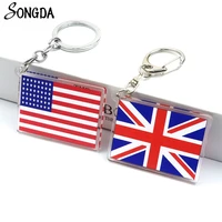 world flags acrylic keychains pendant holder united states france brazil countries flag double sided keyrings vintage jewelry