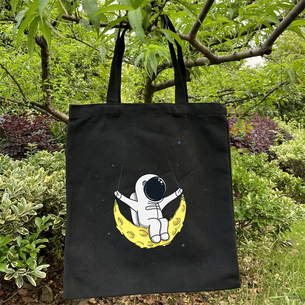 Симпатичная Холщовая Сумка-тоут с принтом инопланетянина и Вселенной шопер для