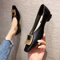 womens low heel shoe casual shoes 2022 fall 2022 square toe metal decoration thick heel pump work shoes black zapatillas mujer