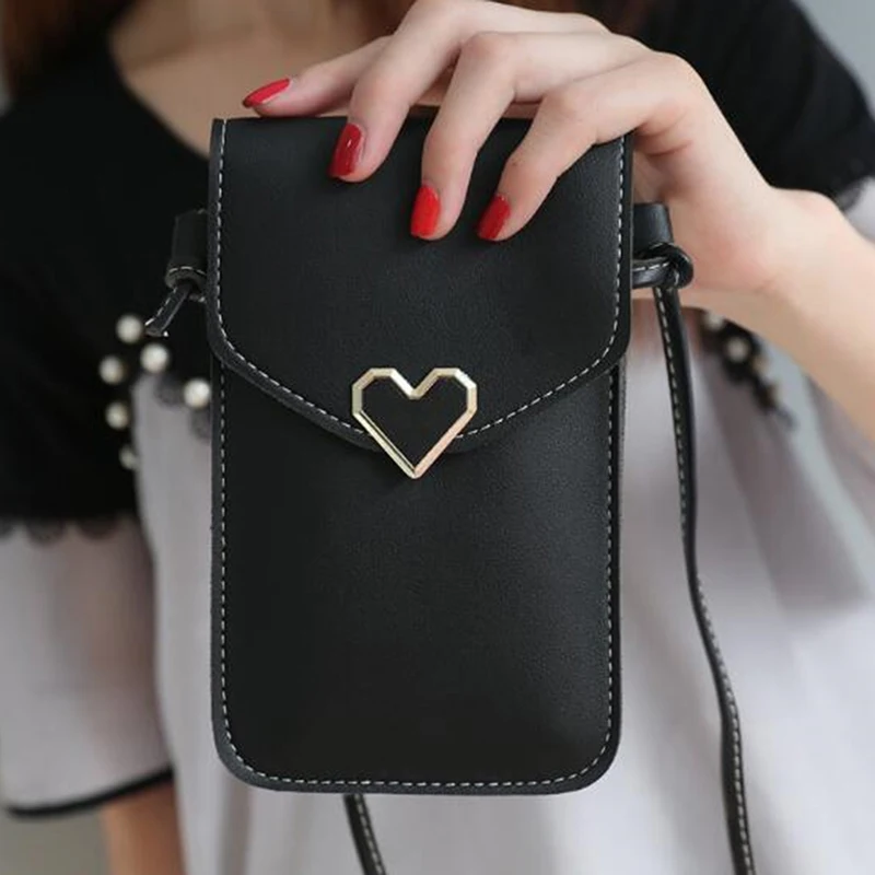 

Женская сумка для телефона, Прозрачный женский кошелек для монет, сумка через плечо для девушек, милая сумка для телефона, мини-сумка для мобильного телефона с застежкой в форме сердца