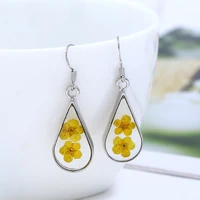 handmade real dry flower drop earrings for women transparent resin flowers dangle earrings statement wedding party jewelry gift
