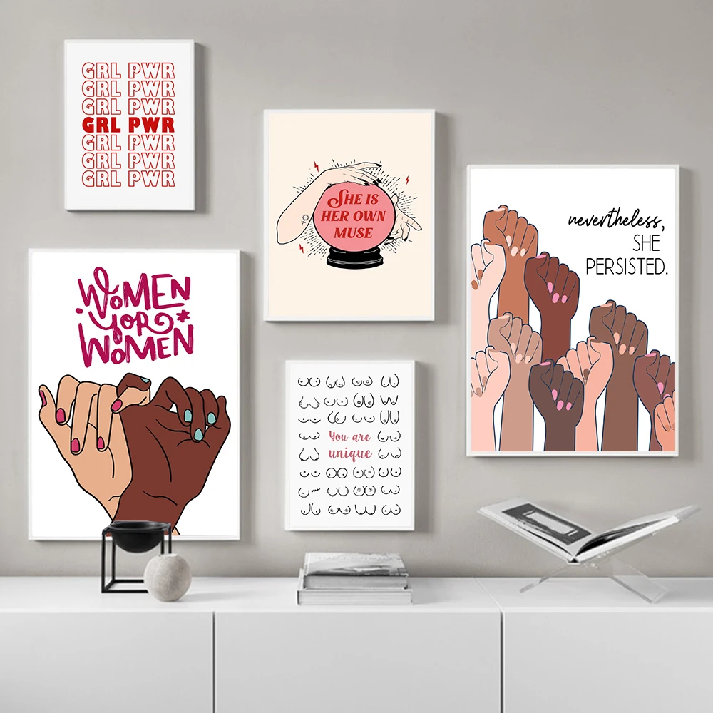 

Nordic Feminist Poster Girl Power Line Modern Canvas Painting Quote Art Print Persisted Wall Picture For Living Room Home Decor