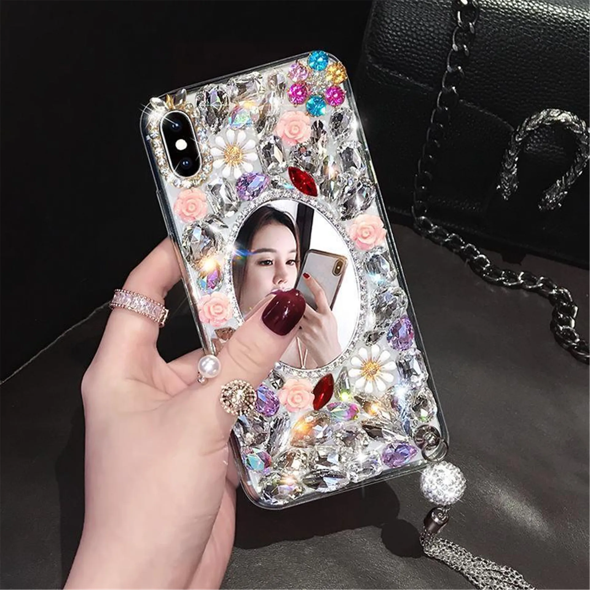 

Rhinestone Mirror Phone Case for iPhone, 14, 15, 11, 12, 13 Pro, 15Max, Plus XR, Telefon