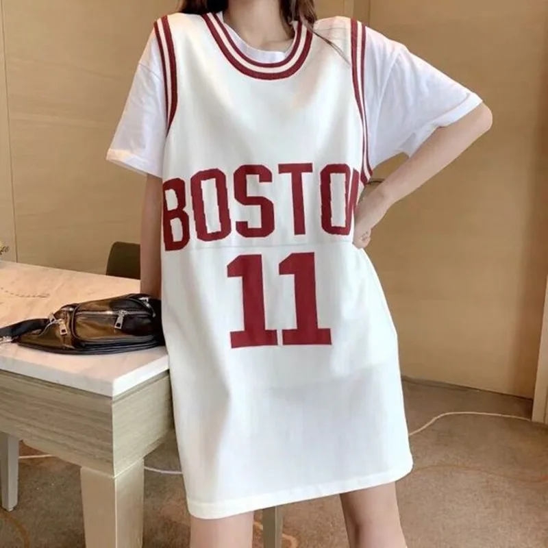 

2022 New Summer Outer Wear T-shirt Loose Sports Student Blue Jersey Trendy Women