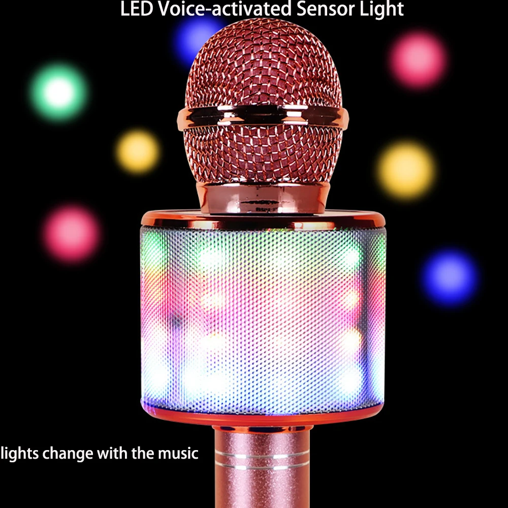 Разноцветные светодиодные лампы WS858 1200 мАч беспроводной микрофон для караоке