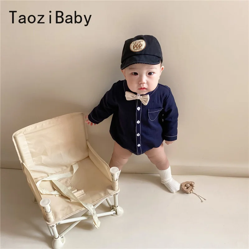 

Baby Romper Spring New Boy Baby Comfortable Gentleman Bow Tie One-year-old Party Long Sleeve Shirt Romper Boy Babies Clothing