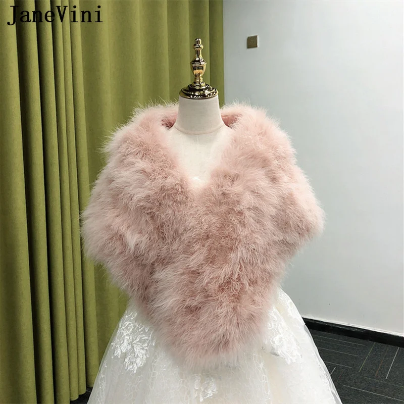 

JaneVini Real Ostrich Feathers Bridal Bolero Woman Elegant Femme Bride Wedding Fur Cape Wraps Stoles Evening Shawl for Women