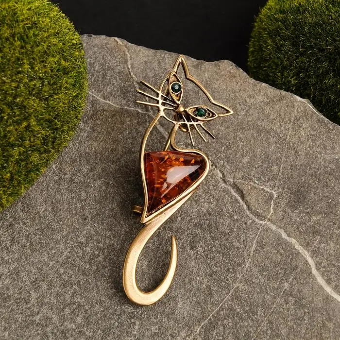 Брошь &quotЯнтарь&quot кошка цвет МИКС в бронзе | Украшения и аксессуары