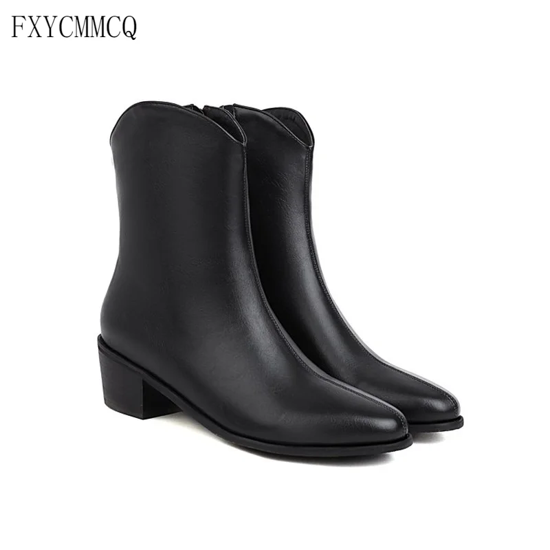 FXYCMMCQ European and American Winter Fashion Block Heel Square Toe Short Boots 607