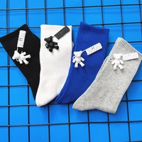 new harajuku women men cute loose socks pin removable bear cotton socks spring summer in tube black white designer gift socks