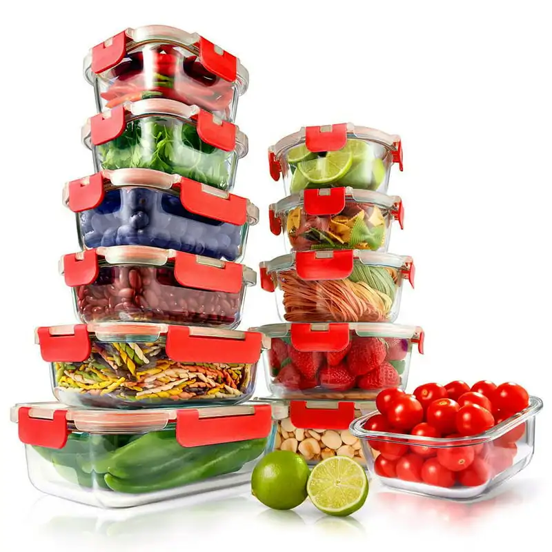 

Glass Food Storage Stackable Glass Meal-prep Containers, (Red) Botesitos para salsas Oil spray bottle Squeeze bottle 소스 용