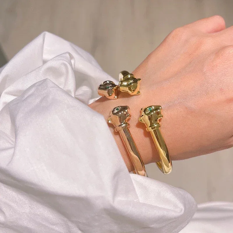 Женский Открытый браслет из розового золота с зелеными глазами
