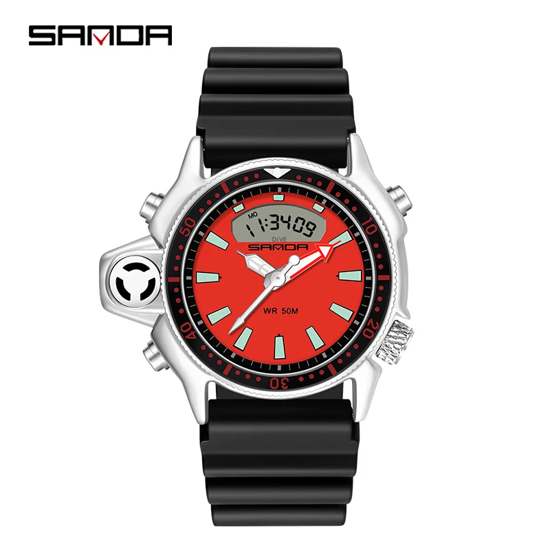 

SANDA Sports Multifunctional Outdoor Waterproof Luminous GMT Two Time Chronograph Watch Men Calendar 24 Hour Indication Watches