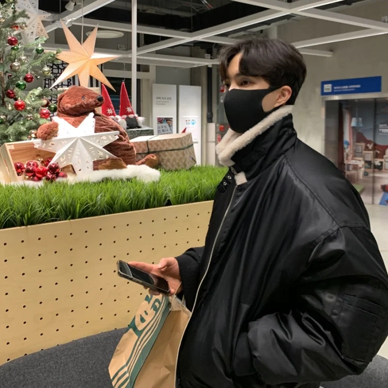 Winter Jacket Men Warm Fashion Thickened Short Coat Men Korean Loose Thick Lamb Fur Jackets Oversized Down Jacket Mens Parker