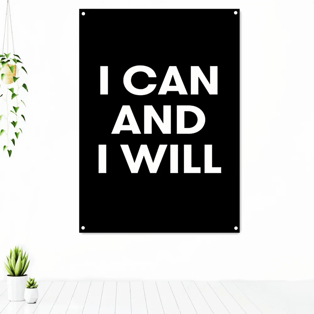 

I CAN AND I WILL Office Decor Wall Art Tapestry Motivational Phrases Poster Banner Flag Inspiring Words Artwork Mural Home Decor