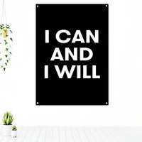 i can and i will office decor wall art tapestry motivational phrases poster banner flag inspiring words artwork mural home decor