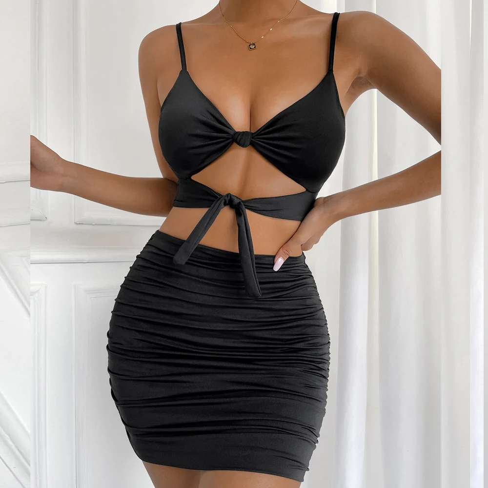 

Сказочное сексуальное короткое черное платье с оборками, женские летние облегающие платья 2022 для женщин, вечернее облегающее мини-платье, к...