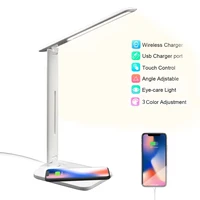 10w led desk lamp with phone wireless charger usb charging port dimmable eye caring office lamp for work folding design