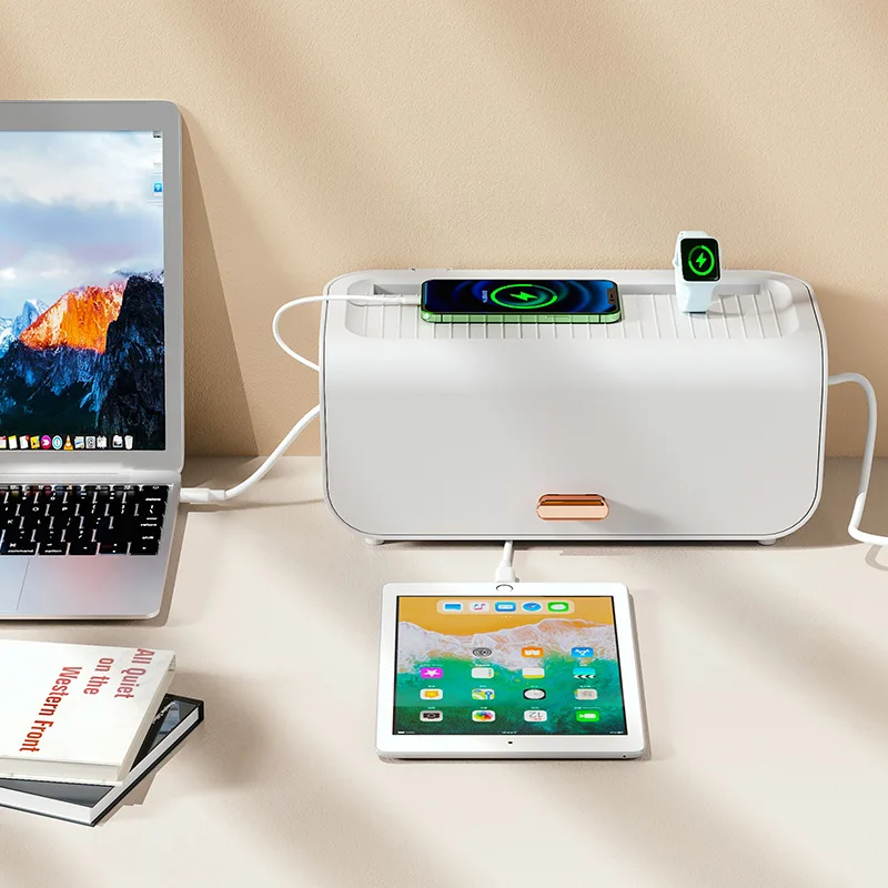 

Desk Cable Management Box to Hide,Data Cord Organizer Box,Plastic Conceal Power Strips,Dust Safety Office Home Plug Storage Box