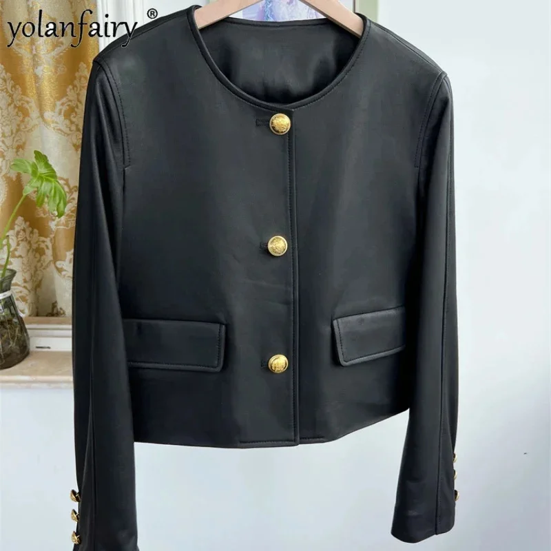 

Куртка женская из натуральной овечьей кожи, короткая винтажная верхняя одежда, черный цвет, на осень