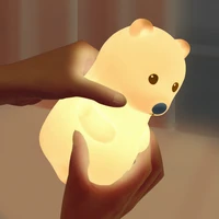 7 color led night light silicone cute white bear animal night lamp kids gifts usb rechargeable touch desk light for bedroom home