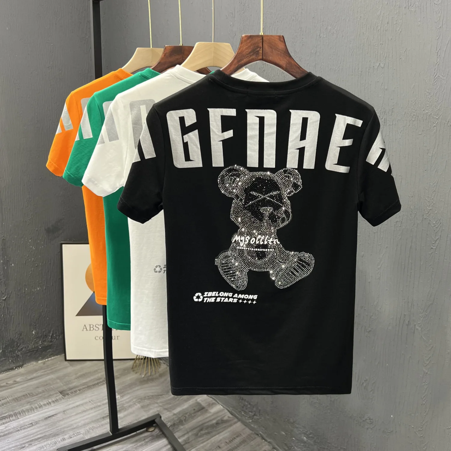 

Футболка мужская с круглым вырезом, хлопок, Повседневная тенниска с принтом медведя, крутая майка, Однотонная рубашка, лето 2023