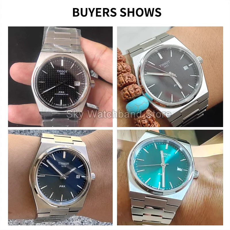 Фото Цельный браслет для часов из нержавеющей стали 12x26 мм для Tissot PRX T137407A T137410A с двойной кнопочной застежкой. №3