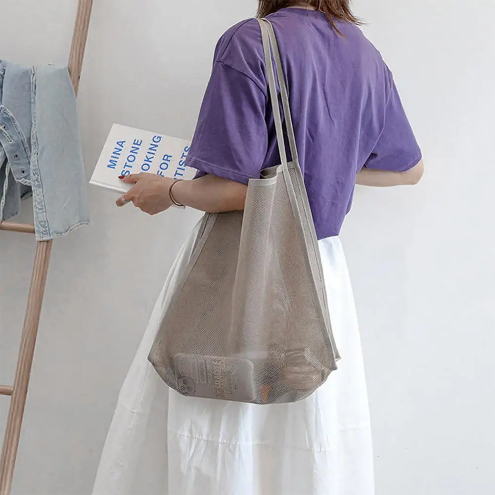 

Shoulder Bags Transparent Large Capacity Multifunctional Foldable Mesh Reusable Sling Bag Daily Use Bag