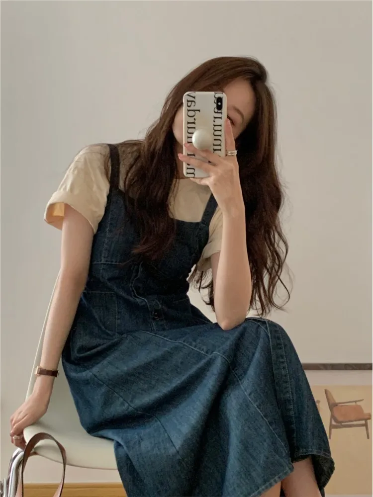 Джинсовое летнее платье без рукавов женские Модные приталенные платья в стиле