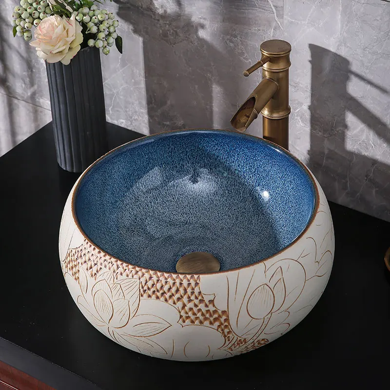 

Роскошная золотая столешница, раковина для ванной комнаты, раковина, ручная роспись, дизайнерские декоративные керамические раковины