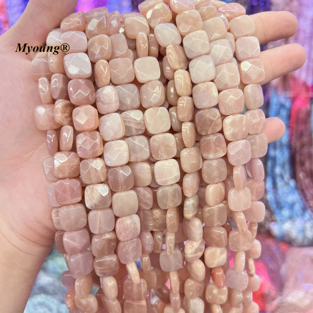 

Граненые Квадратные бусины из натурального персикового лунного камня, 14 мм, для изготовления ювелирных изделий своими руками MY230590